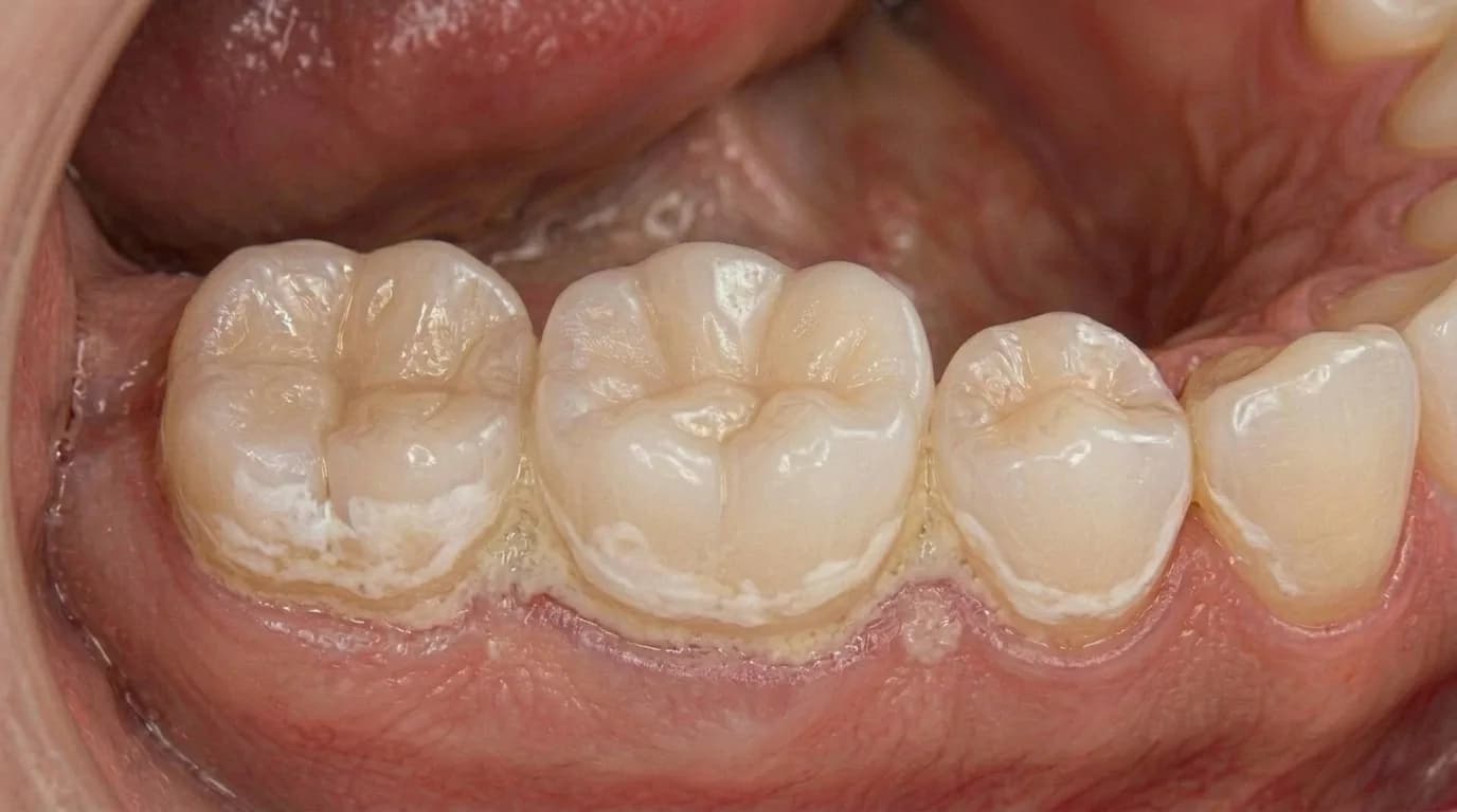 White spot lesions on teeth — early mineral loss from dental caries before a cavity forms