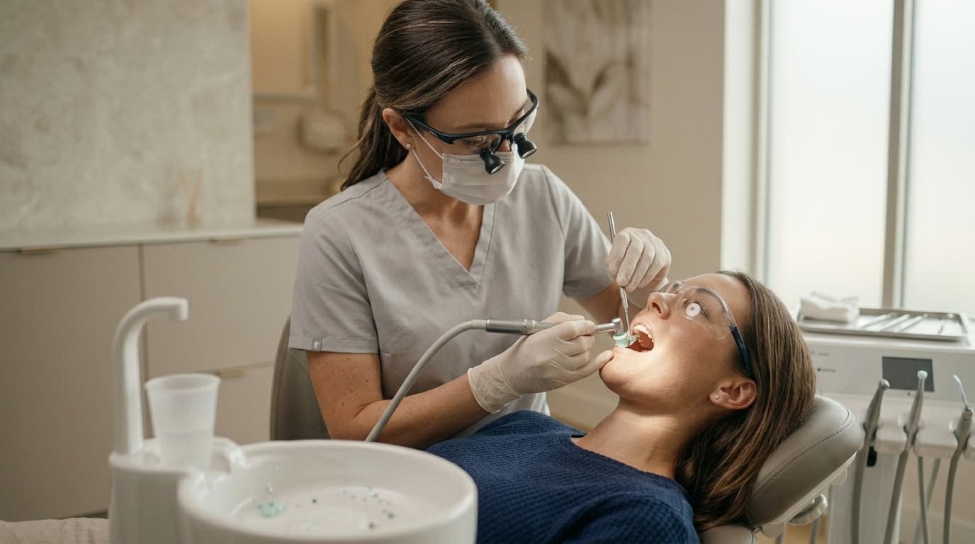 Dentist performing a check-up and clean at ArtSmiles Gold Coast