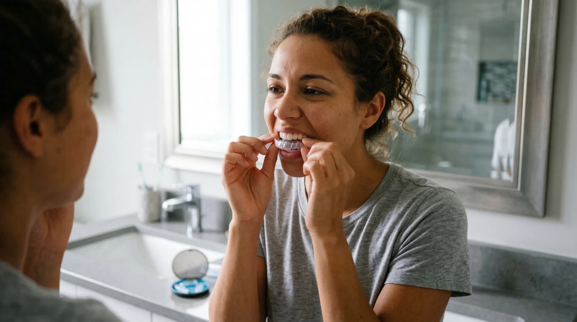 Patient inserting a clear aligner tray – ArtSmiles