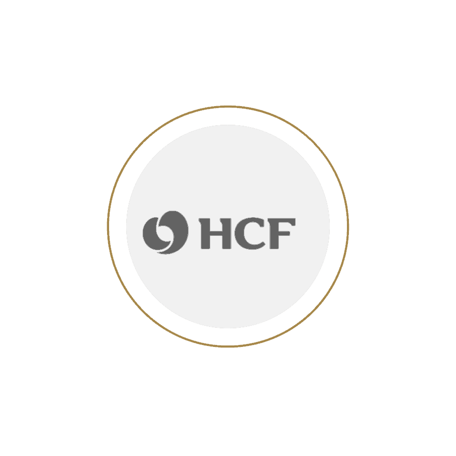 HCF logo black and white with golden ring