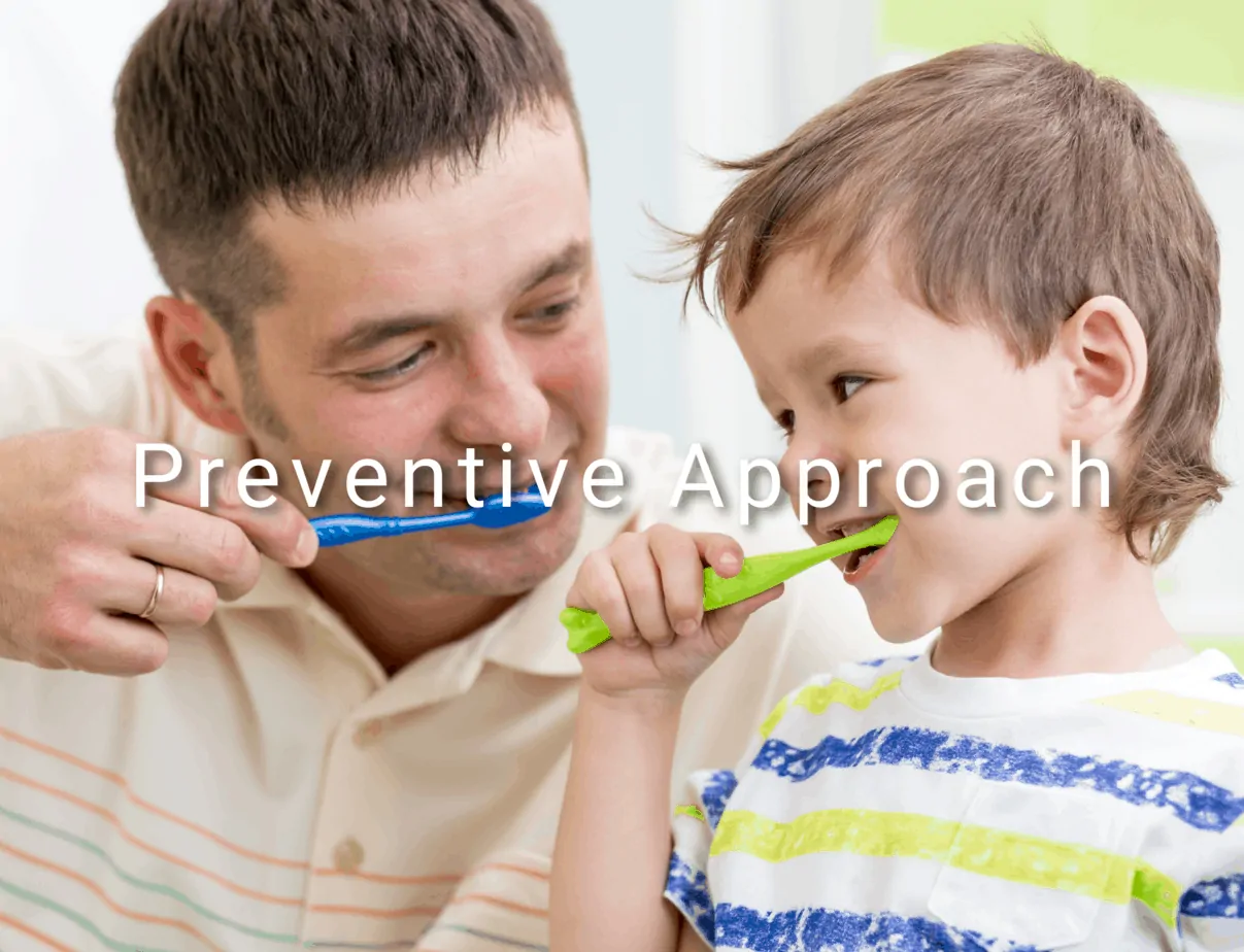 father and son brushing teeth in a preventive approach