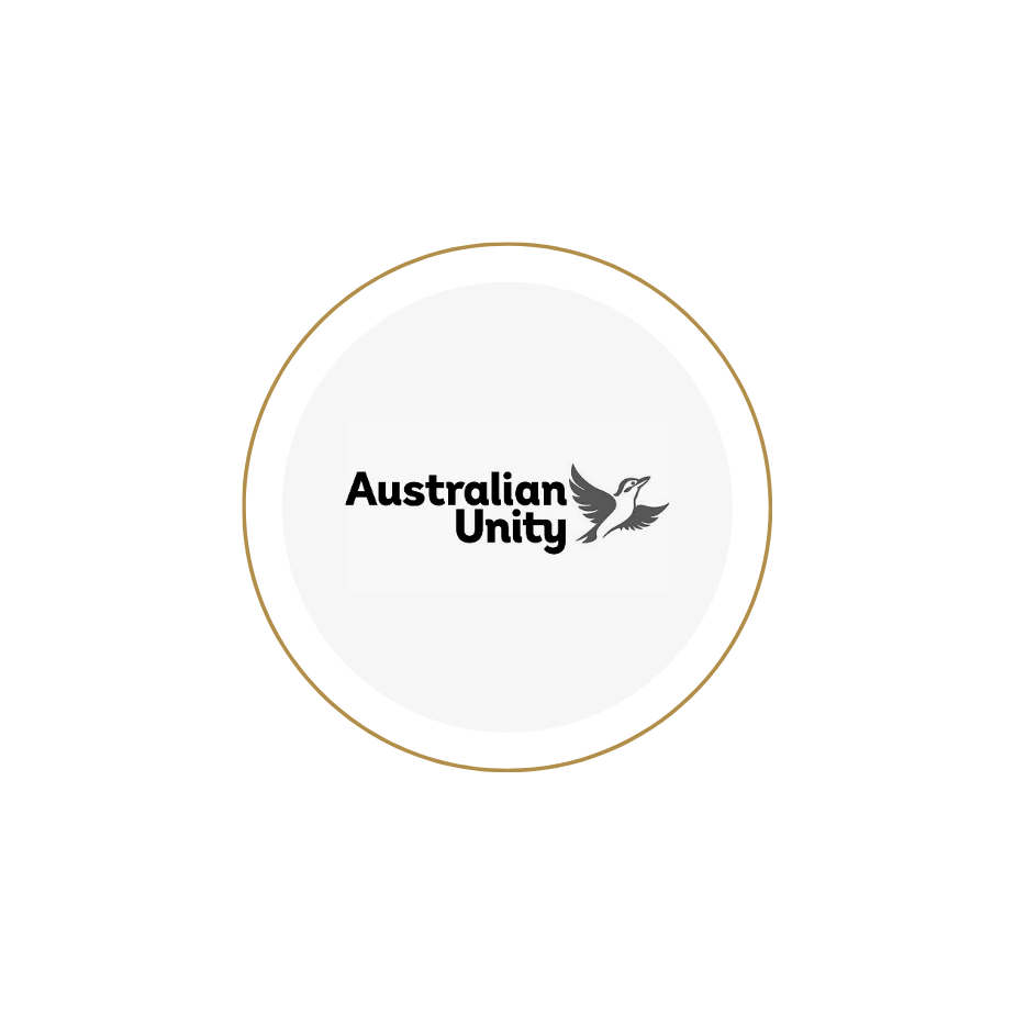 Australian Unity Logo black and white and gold ring