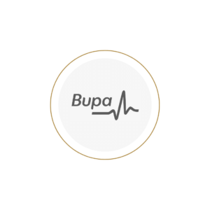 Bupa Logo black and white and gold ring