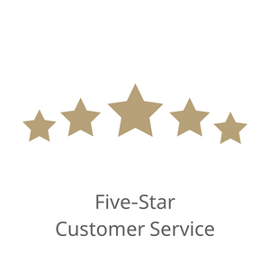 gold Icon with five starts and Text: Five-Star Customer Service